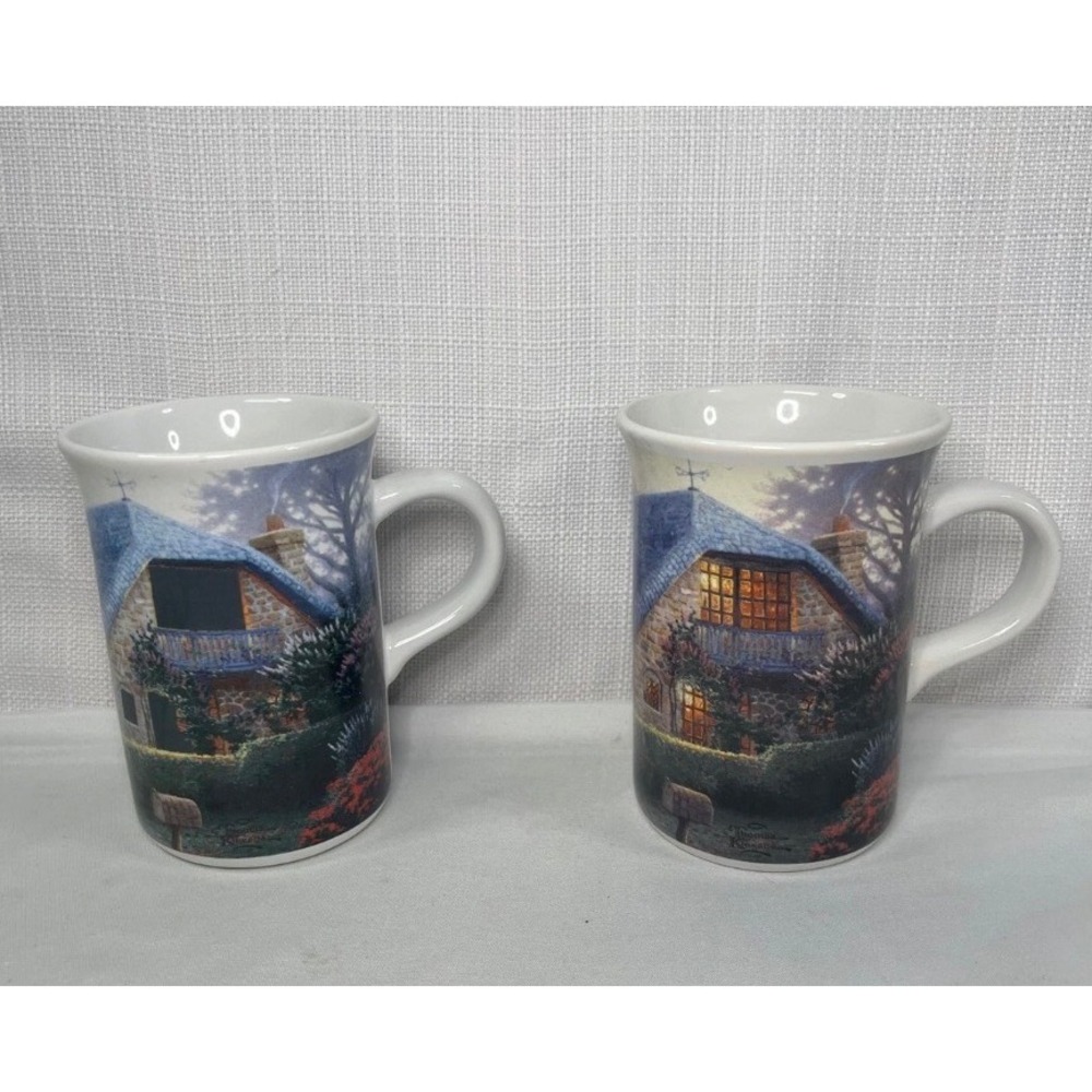 Thomas Kinkade Lilac Cottage Coffee Mug Set of 2 Painter of Light Ceramic Cups